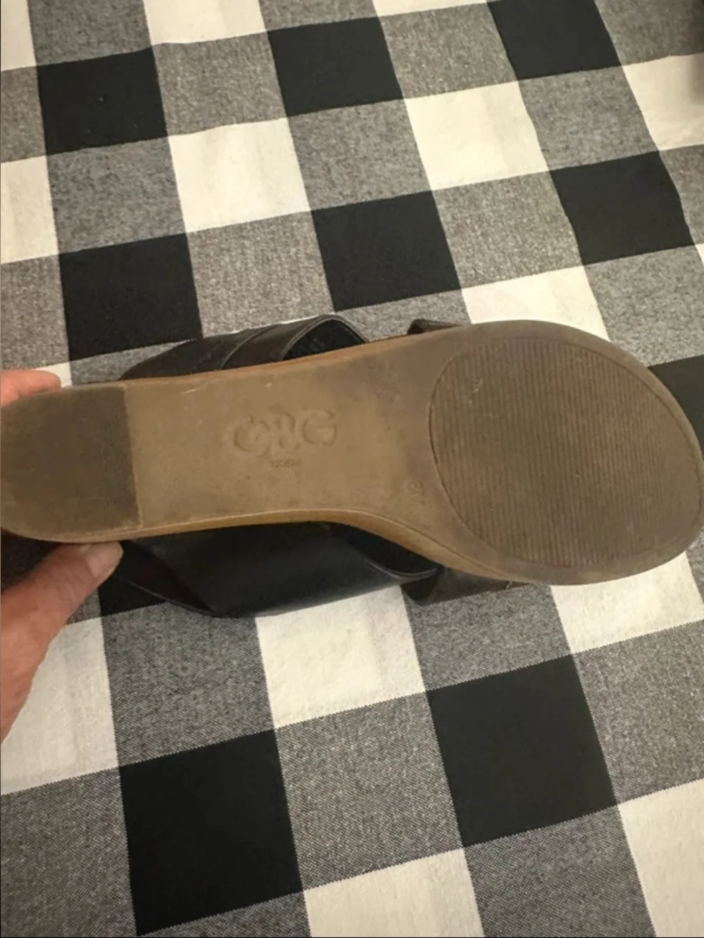 G by Guess Black Crisscross Slingback Sandals with Silver Logo